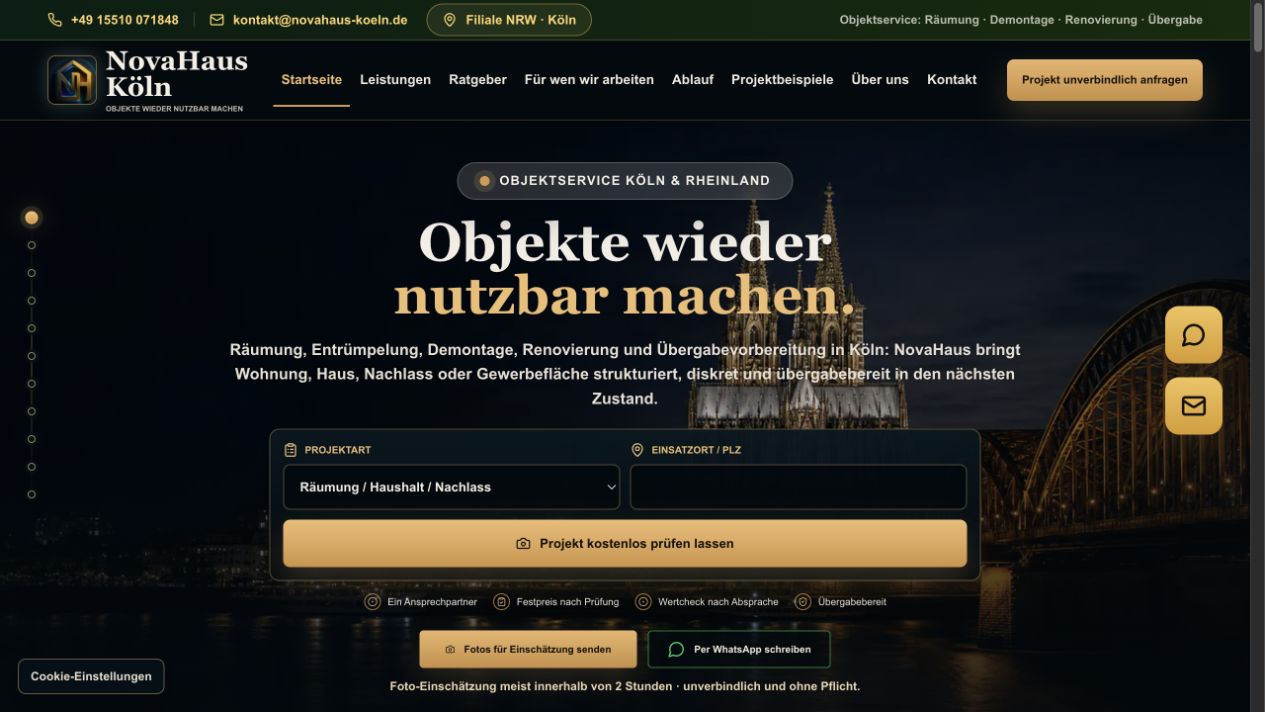 Screenshot des BetriebsIT Eigenprojekts NovaHaus Köln