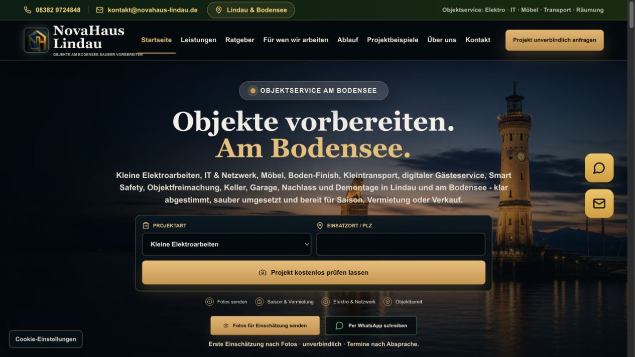 Screenshot des BetriebsIT Eigenprojekts NovaHaus Lindau